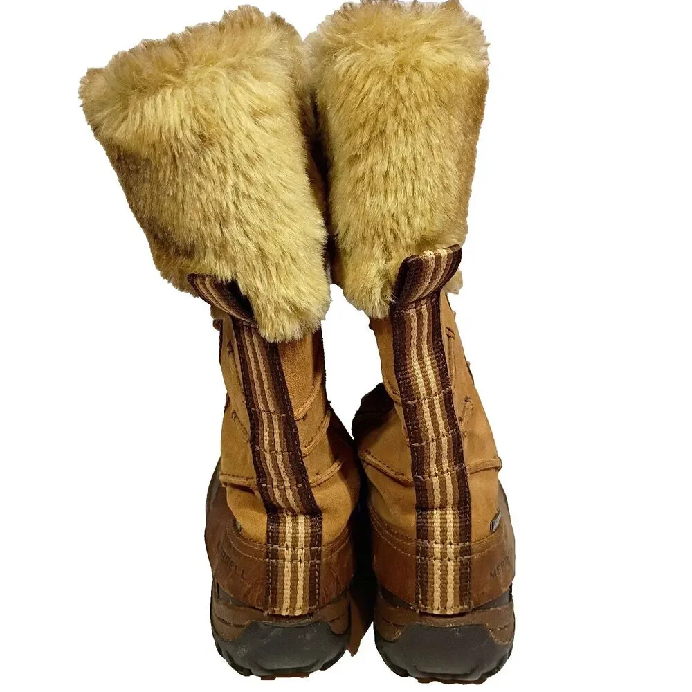 Merrell Decora Prelude Duck Boots Women 6.5 Brown Sugar Leather Insulated Zipper